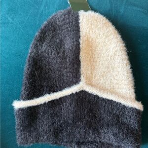 wild fable Two-Tone Black and Cream Fuzzy Beanie